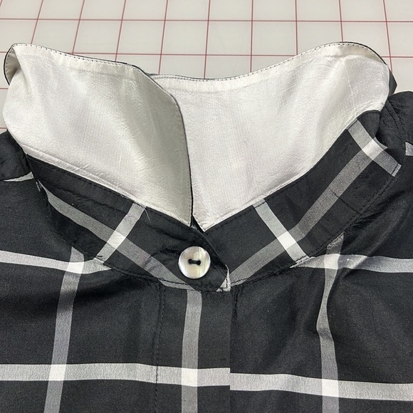LINEA by LOUIS DELL'OLIO 100% Silk B/W Window Pane 3/4 SLV Career Top/Shacket 1X - Picture 9 of 14
